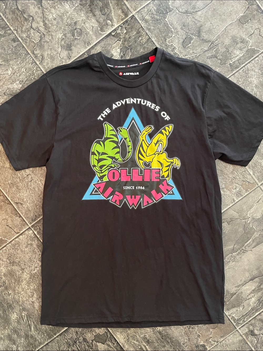 AIRWALK Y2K Black Retro Streetwear Tee with Neon Green & Yellow Ollie Graphic